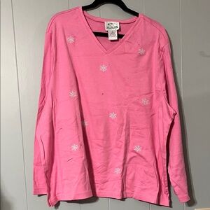 Quacker Factory Pink Knit Top Snowflakes